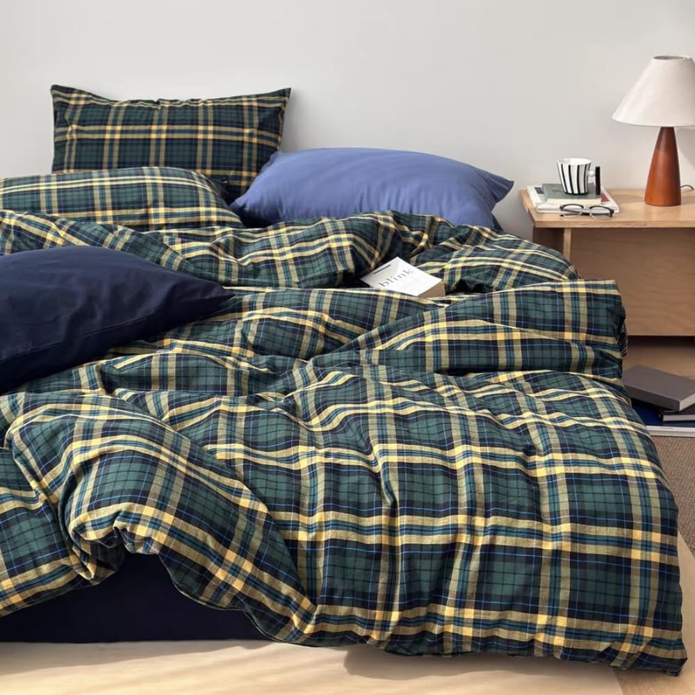 Covebett Gingham Duvet Cover Sets King Yellow and Green Vintage Checkered โ image 1