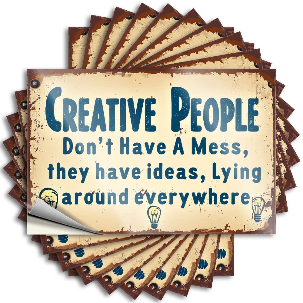 Creative People Don't Have Mess, They Have Ideas. Saying Bar Decor for Home | Rock Wall Removable Decal Pack(12X18CM)