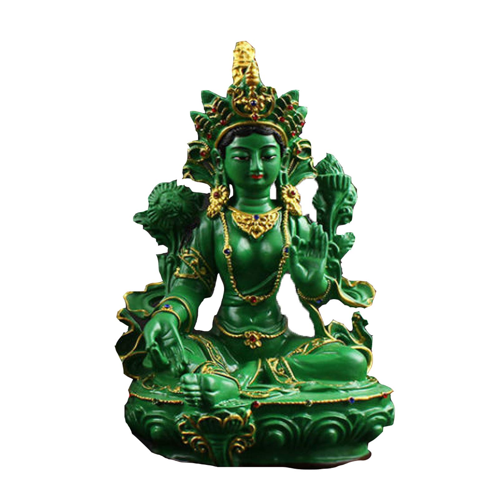 ZSPSHOP Green Tara Buddha Statue Doro Bodhisattva Tibetan Tantric Guanyin Buddhism Green Tara Main Deity Resin Painted Buddha Decoration,A