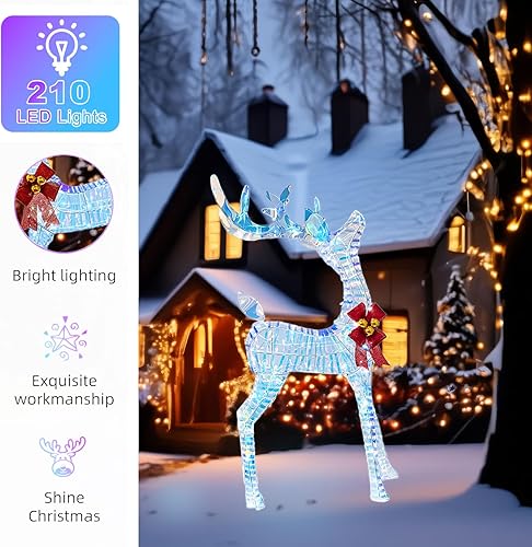 Miniatura 4 de Decoración de reno iluminado de Navidad, reno de metal con purpurina arcoíris de 50 pulgadas con 210 LED, estacas de tierra y bridas, decoraciones