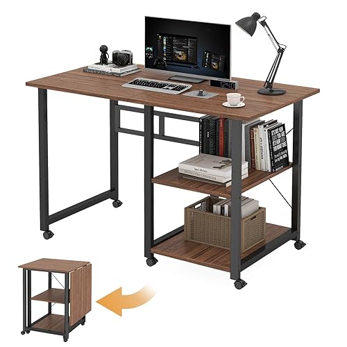 Folding Desk with Storage Shelf, Writing Office Computer Desk, 42.5