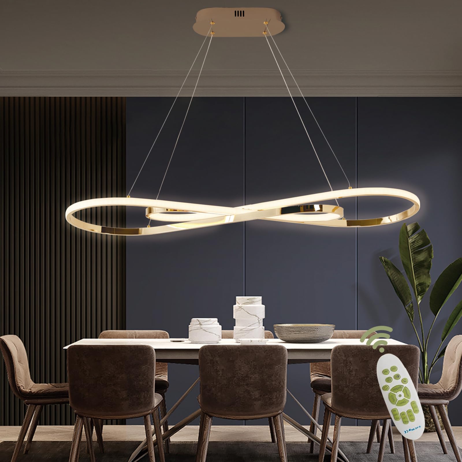 Lampadario Led Sospensione, Lampadario Moderno, 57W, Lampadario Sala da Pranzo, Dimmerabili, Regolabile in Altezza, per Sala Da Pranzo,Cucina (oro)
