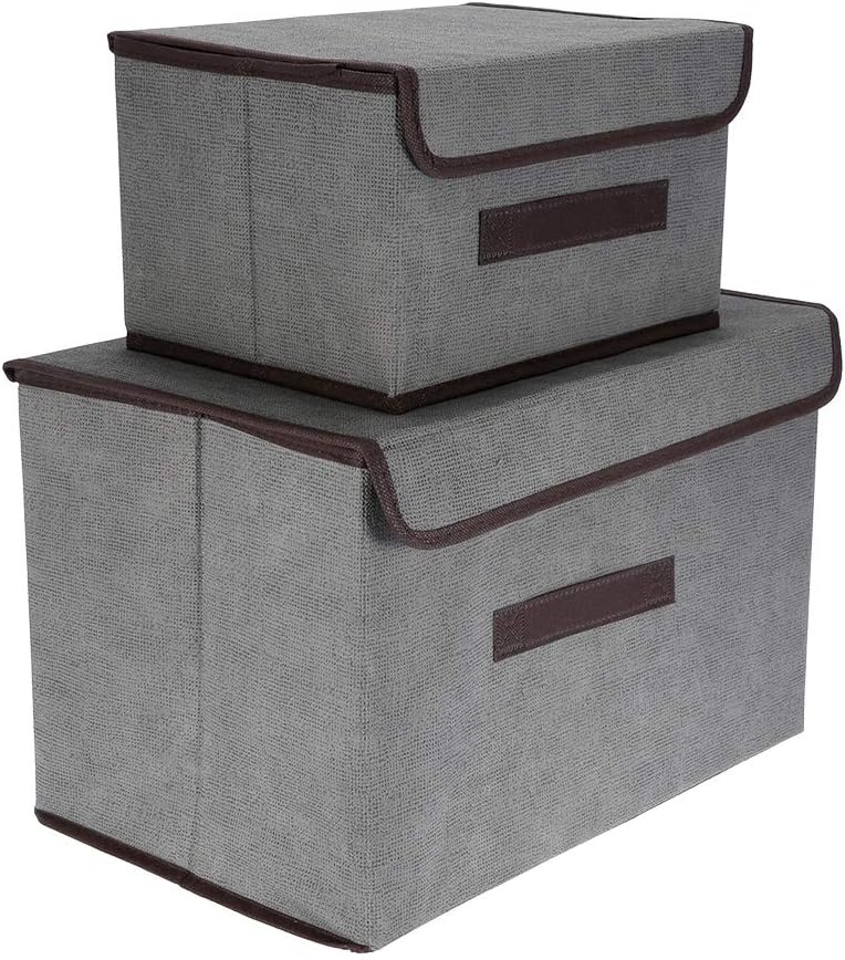 Foldable storage box organizer with cover for closet storage (Gray)