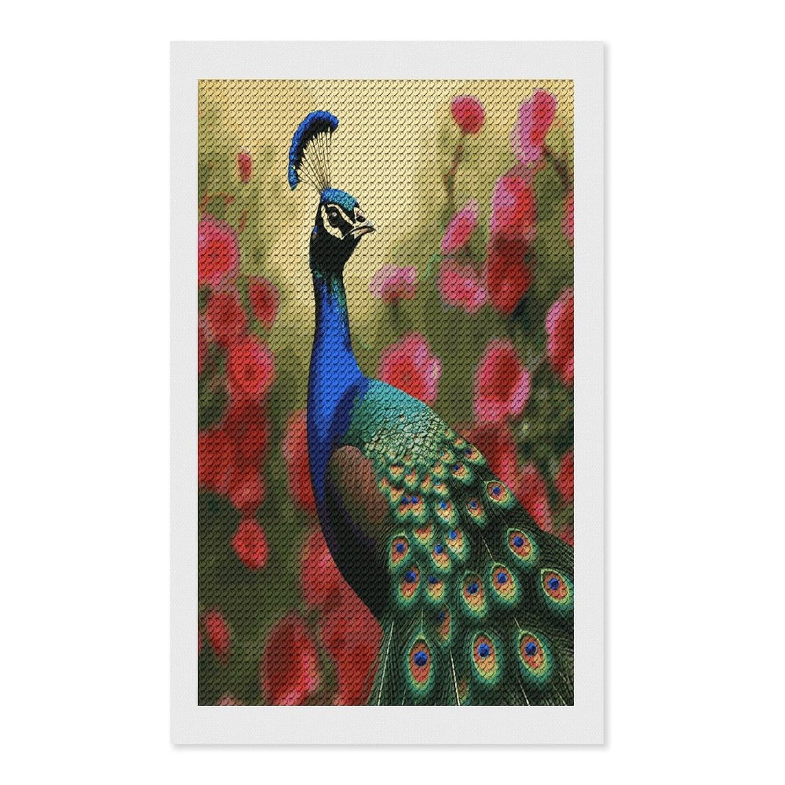 FekiLoot Peacock Flowers Diamond Painting Kits for Beginners DIY Diamond Art Kits for Adults Full Drill Round Diamond Dot Gem Art Painting Fun DIY Crafts for Home Kitchen Wall Decor Gift 12"x20"