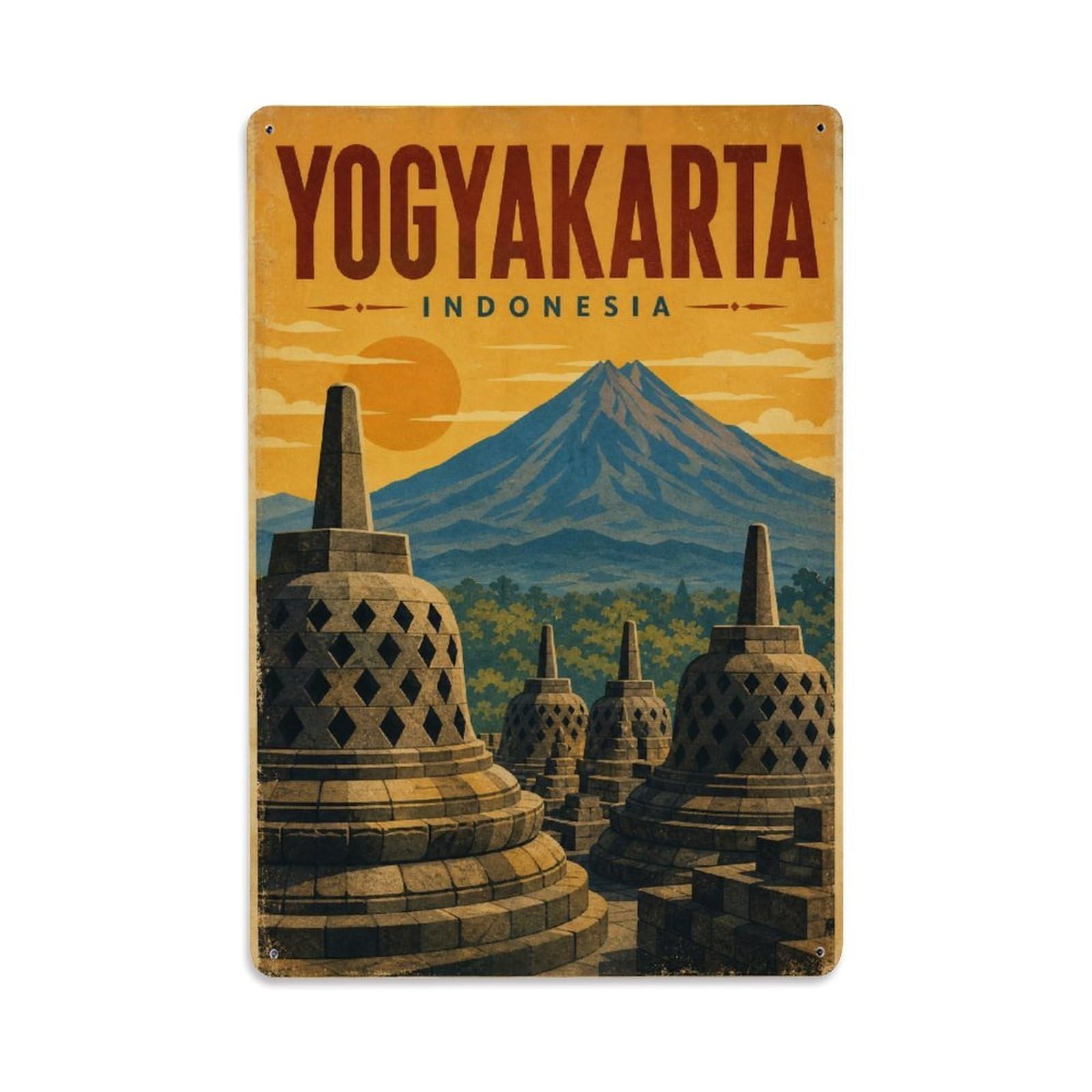 Vintage Indonesia Yogyakarta Travel Destination Metal Tin Sign