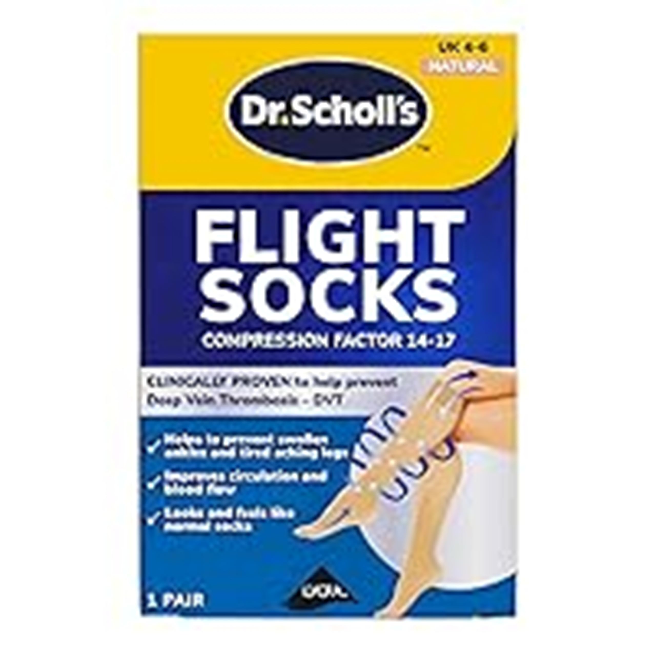 Dr. Scholl's Flight Socks - Clinically Proven Compression Socks for Flight Travel - Help Prevent Swollen Ankles and Deep Vein Thrombosis (DVT) - Sheer - Size 6-8, 1 Pair