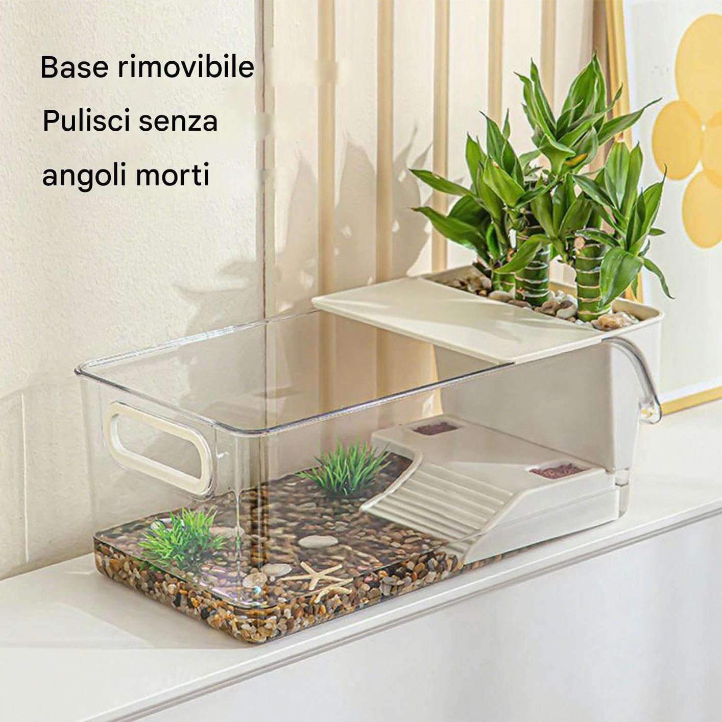 Terrario per Tartarughe - Zona Basking Per Tartarughe - Terrario Trasparente Con Area Basking Per Alimentazione Rettili Osservazione Quotidiana Di Granchi Eritti E Rane