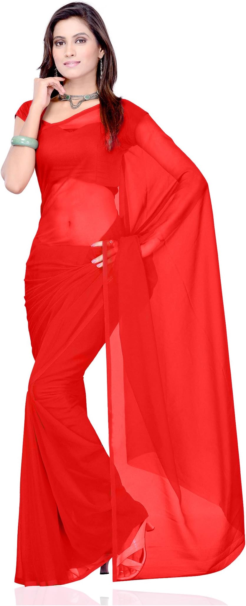 Women's Pure Chiffon Plain Solid Indian Saree with Unstitched Blouse Piece