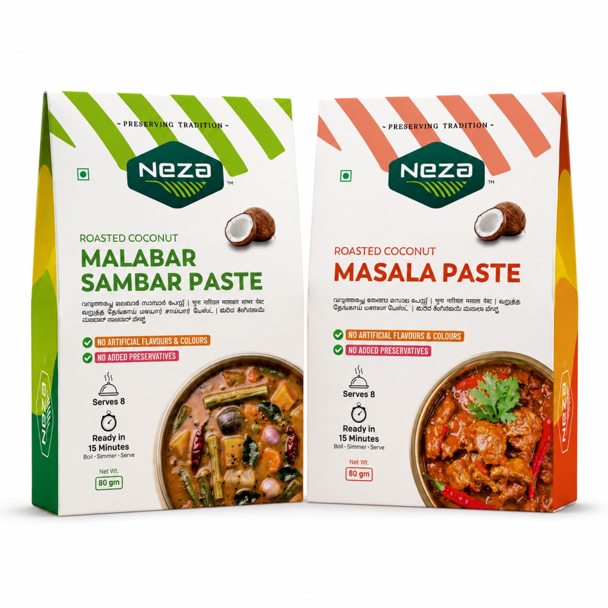 Neza Combo Pack |Roasted Coconut Masala Paste + Roasted Coconut Sambar Paste | 80g x 2 | Varutharacha Sambar and Masala Curry | Ready-to-Cook | No Preservatives | 100% Natural & Vegetarian-image-11