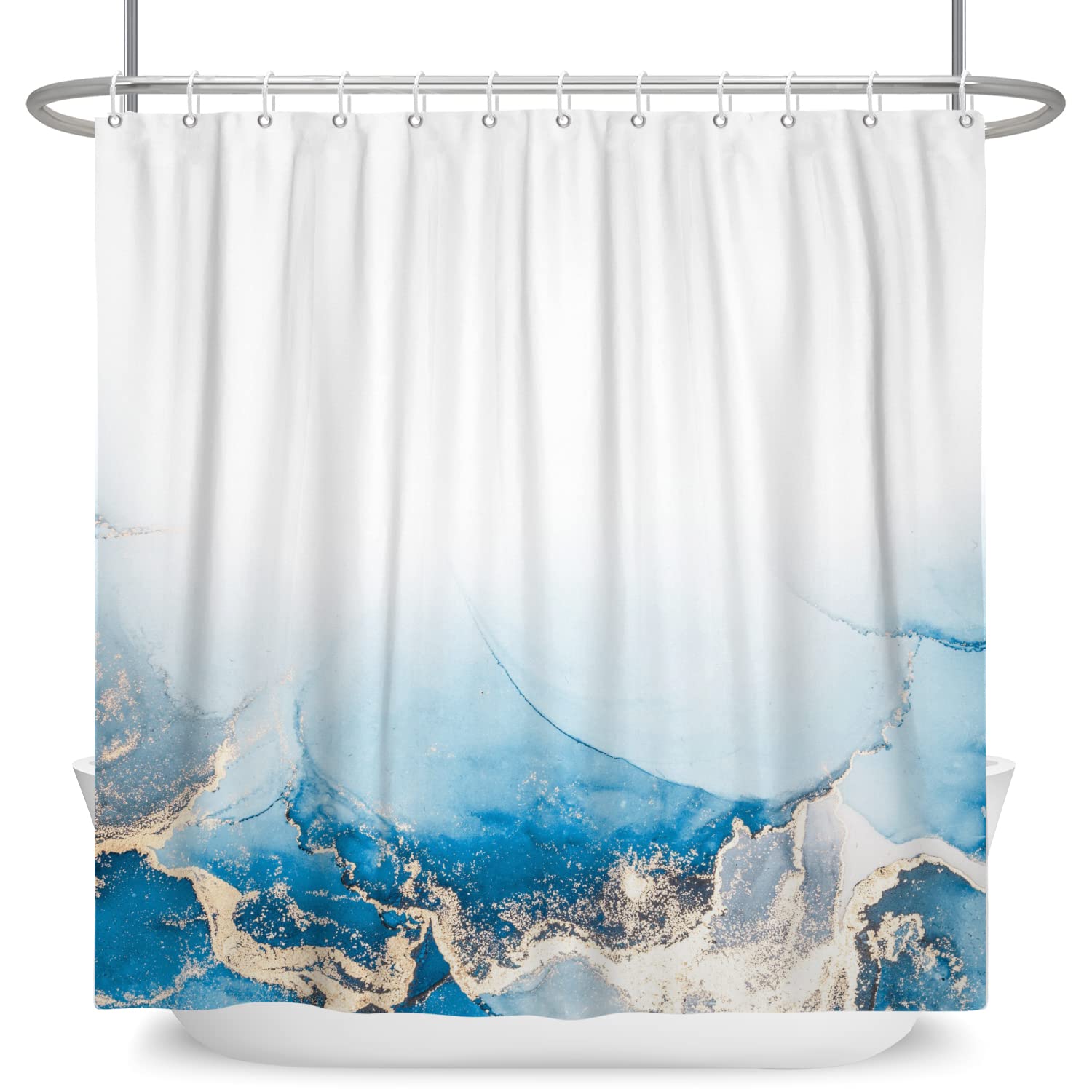 Bovlleetd White Blue Ombre Shower Curtain Abstract Ocean Wave Shower Curtain for Modern Bathroom Decor 69"x70" Waterproof Polyester Fabric Set 12 Holes Washable — image 1