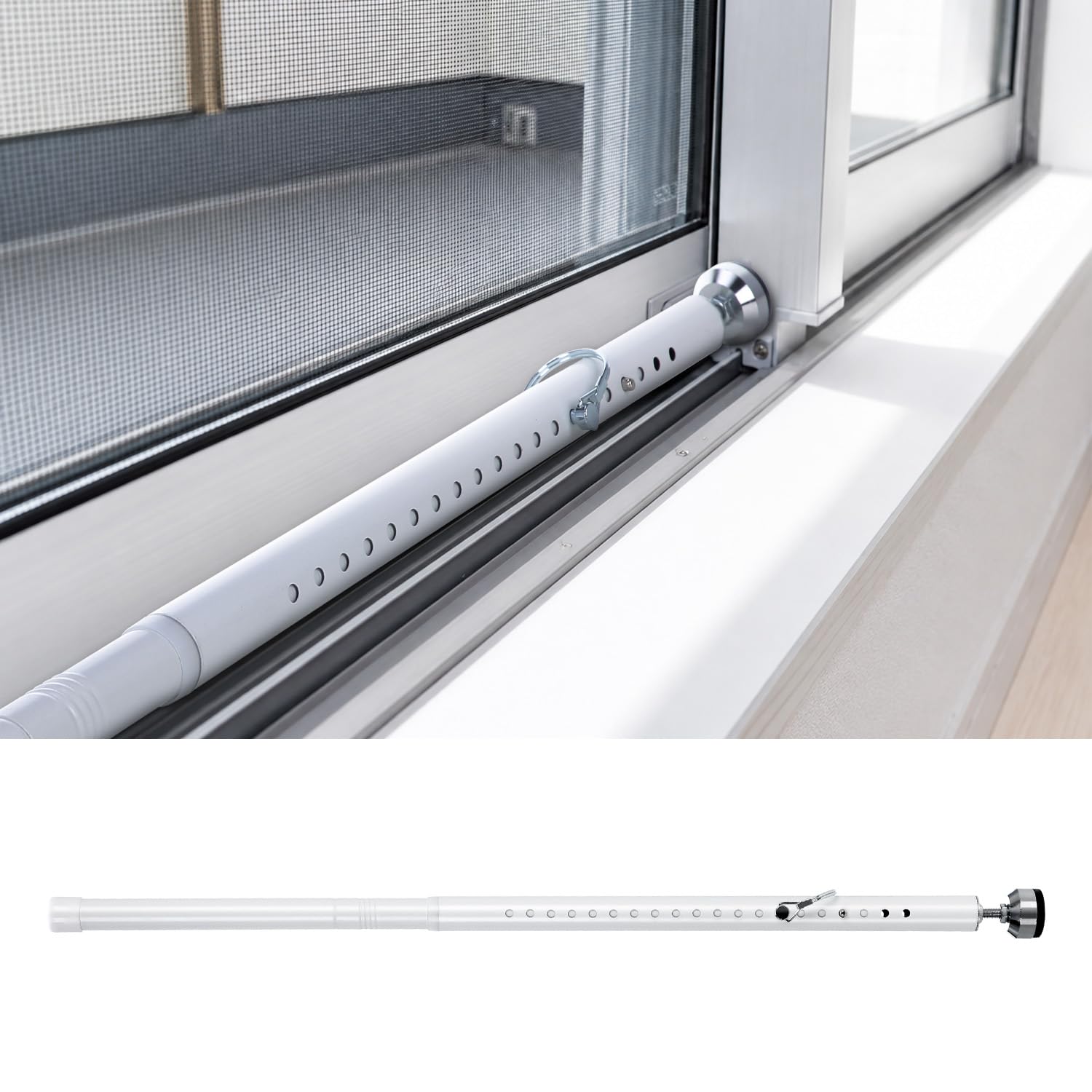 Sliding Door Security Bar, 17-50 Inch Adjustable Heavy Duty Patio Door Lock Bar with Rubber Tips, No-Drill Window Security Bar for Sliding Glass Doors, Home and Apartment, White