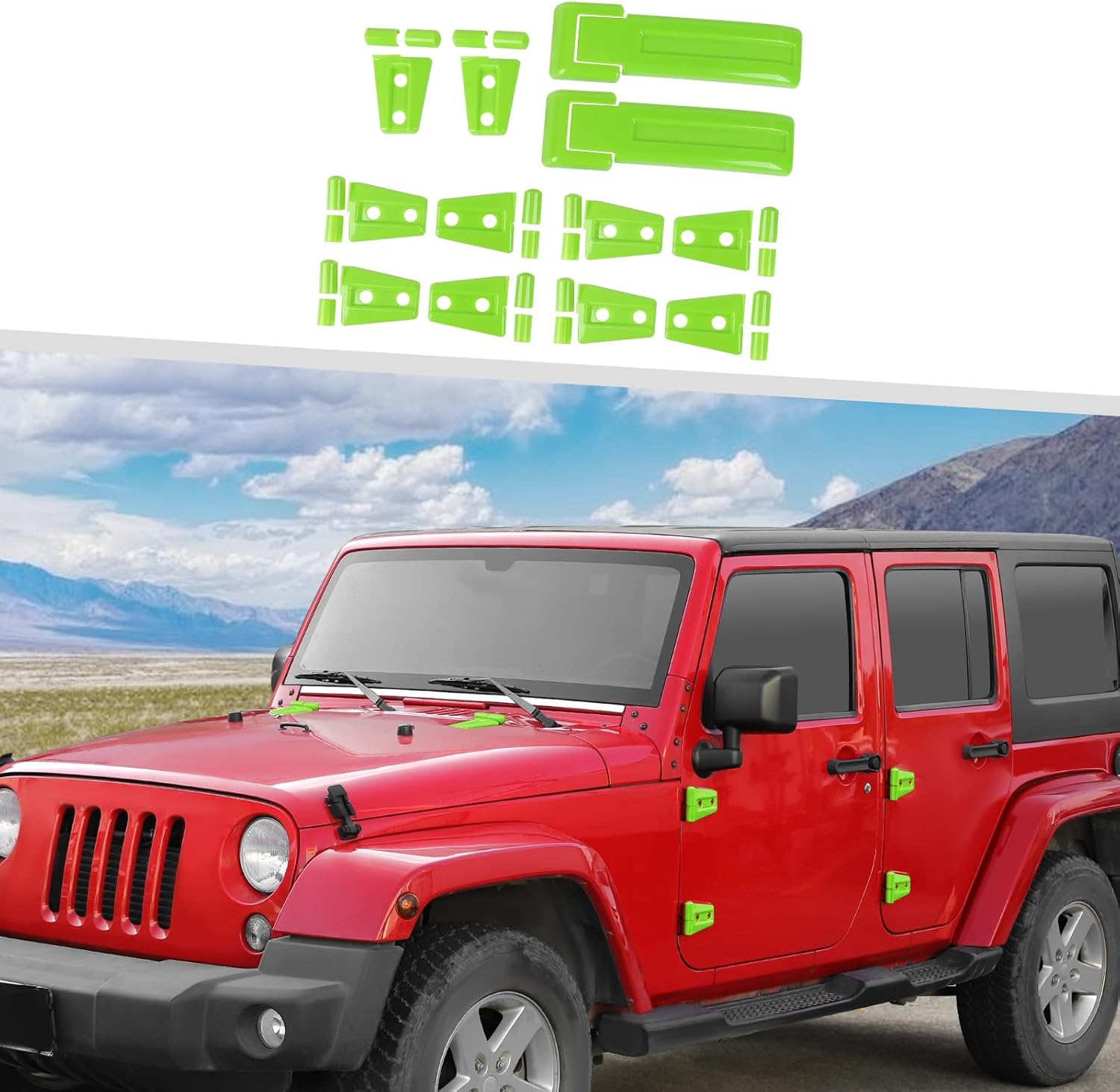 Jimen Compatible with 2007-2018 Jeep Wrangler JK & Unlimited 4 Door, 34PCS Door Hinge & Hood Tailgate Hinge Cover Trim (Green)