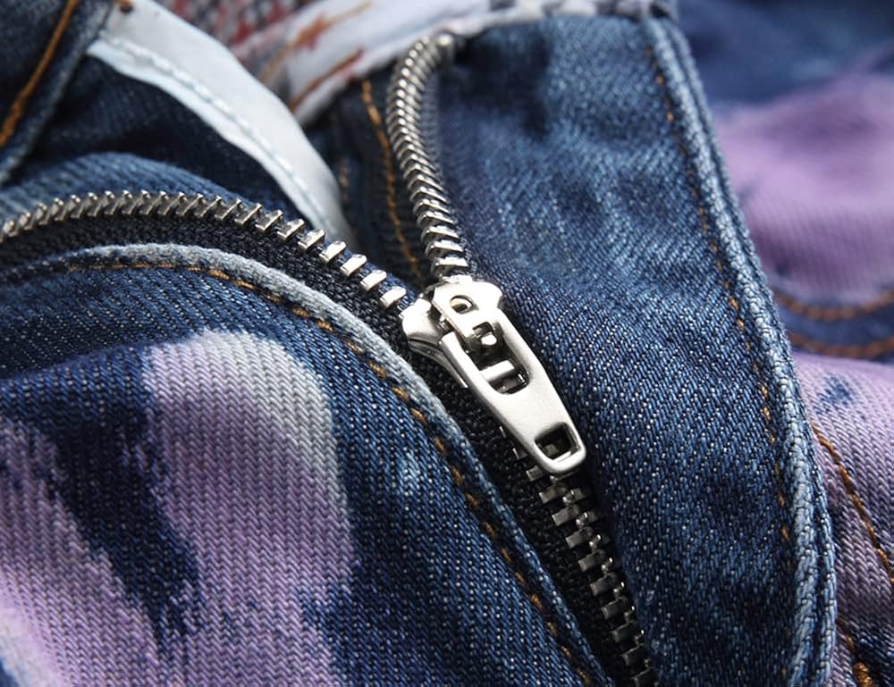 Miniatura 3 de JOCAI Men's Designer Straight Fit Pants Ripped Distressed Jeans with Printed