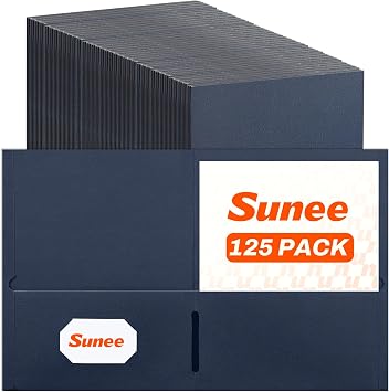 SUNEE Folders with Pockets125 Pack, Dark Blue, 2 Pocket Folders Fit Letter Size Paper, Paper File Folder for School Office Home Business