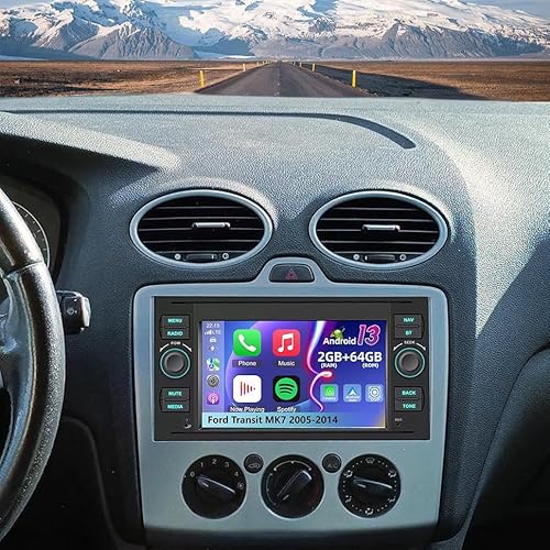 Android Double Din Car Stereo for Ford Transit MK7 2005-2014 Update 7 Inch Touch Display with Wireless Carplay&Android Auto, GPS Navigation,Wifi,Bluetooth,Backup Camera 2+64G