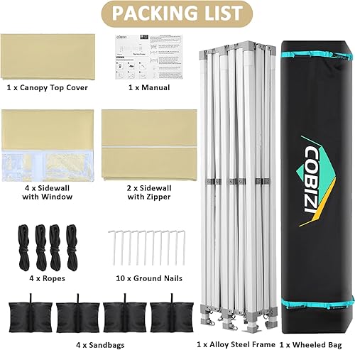 Miniatura 336 de COBIZI - Toldo desplegable de 10 x 10 pies, 4 paredes laterales, FPU 50+ para todo el año, resistente al viento, impermeable, uso comercial, Gris