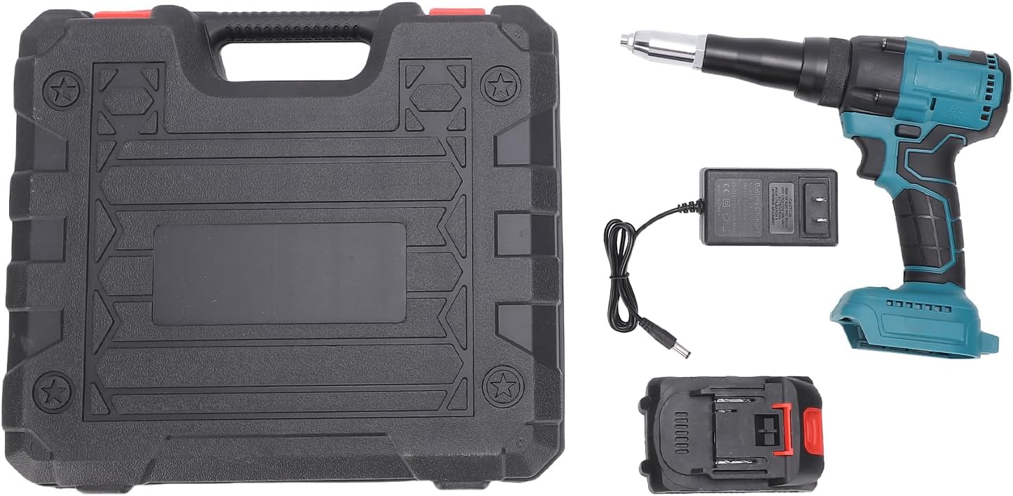 Cordless Riveter Gun, Electric Automatic Riveter Gun without (1 Charger+Plastic Box US Plug)