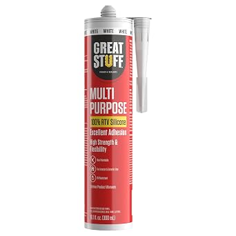 Great Stuff 100% Silicone Caulk - White RTV Silicone Sealant, All Purpose Sealant, Outdoor Caulking Weatherproof, White Silicone Caulk, Bathroom Caulk, Silicone Sealant, 10.1 oz