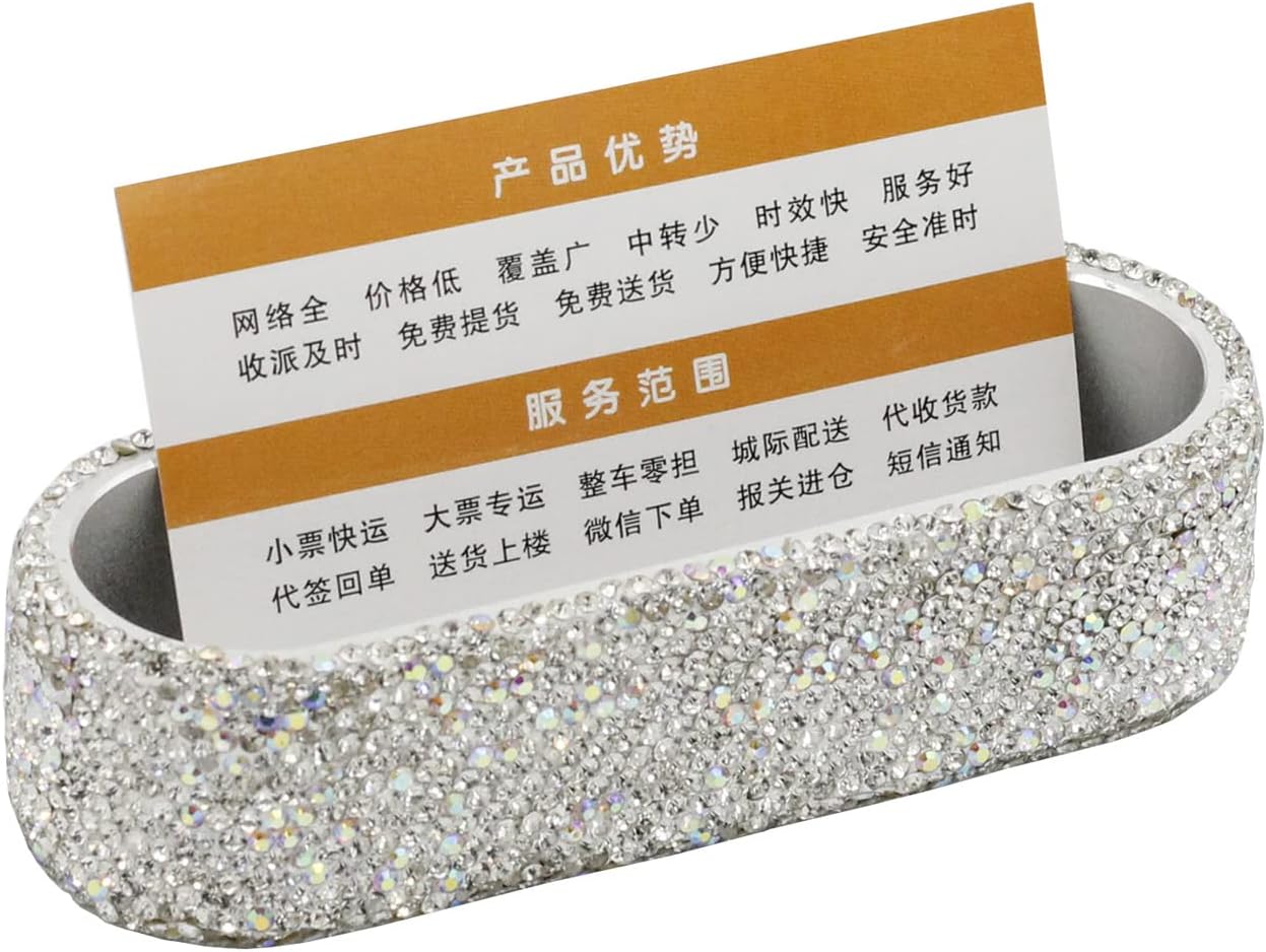 Bling Luxury Crystal Business Card Holder for Desk Business Card Display Rhinestone Business Card Stand Desktop Business Card Holders (Silver) image 3