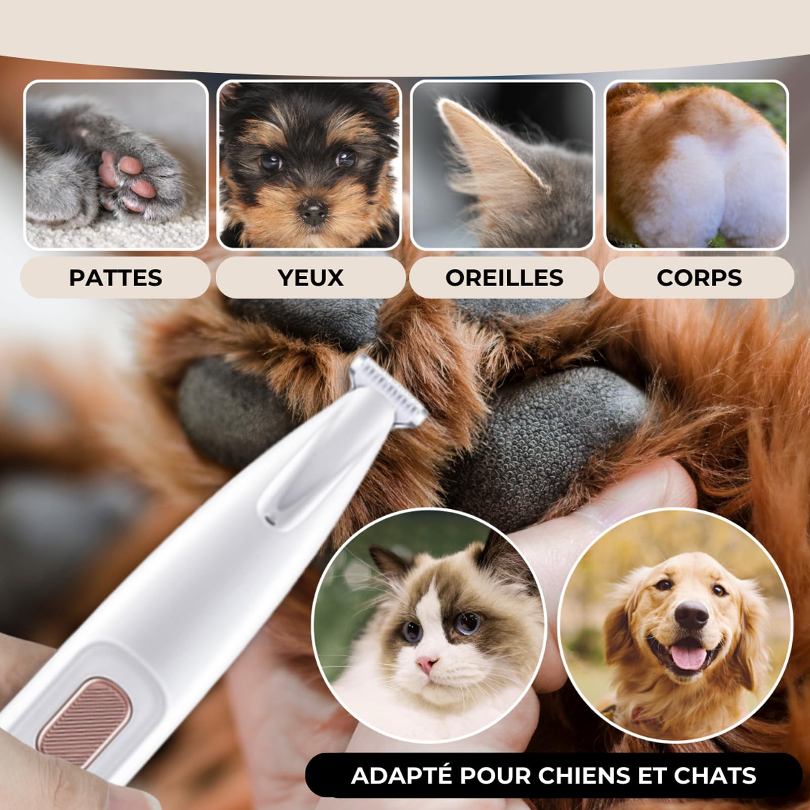Tondeuse de précision pour chat, Tondeuse pour chien, sans vibration, Légère et ergonomique, Prenez soin de ses zones sensibles, Toilettage sans stress (1PC)