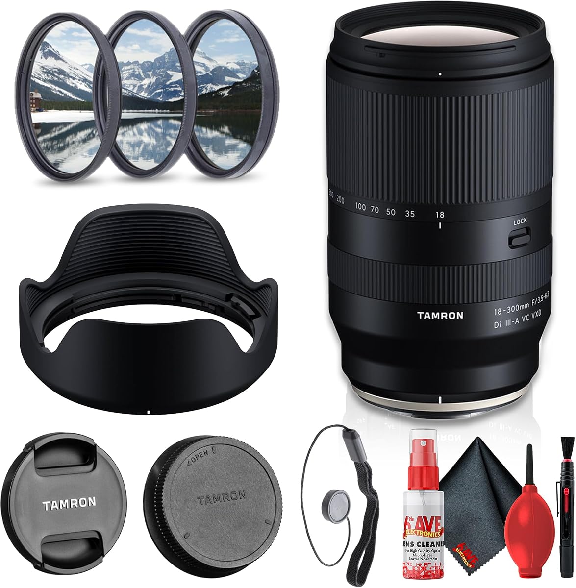 Tamron 0.709-11.811 in F3.5-6.3 Di III-A VC VXD Lente de zoom todo en uno para cámaras sin espejo Nikon Z APS-C, estabilización de imagen, enfoque automático rápido para viajes + kit de filtro de lente + protector de tapa (paquete de 4 piezas)