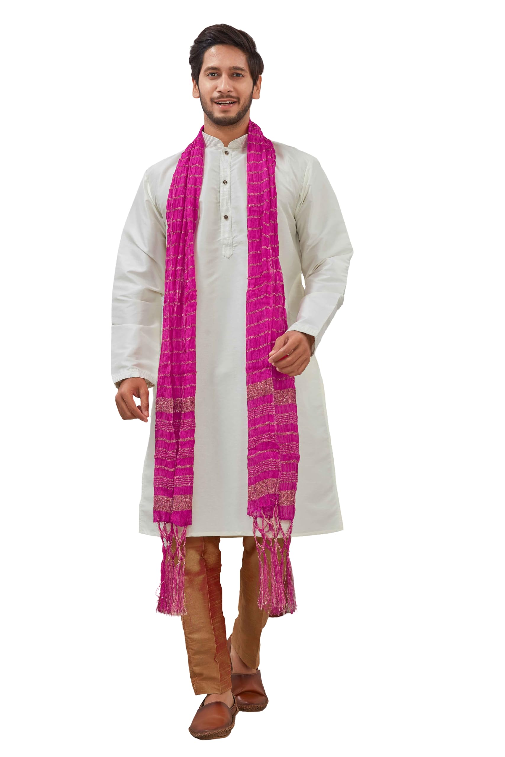shreyanvi Indian Traditional Kurta Sherwani Rani Pink Dupatta Shawl Scarf For Men (Only Dupatta)-picture-11