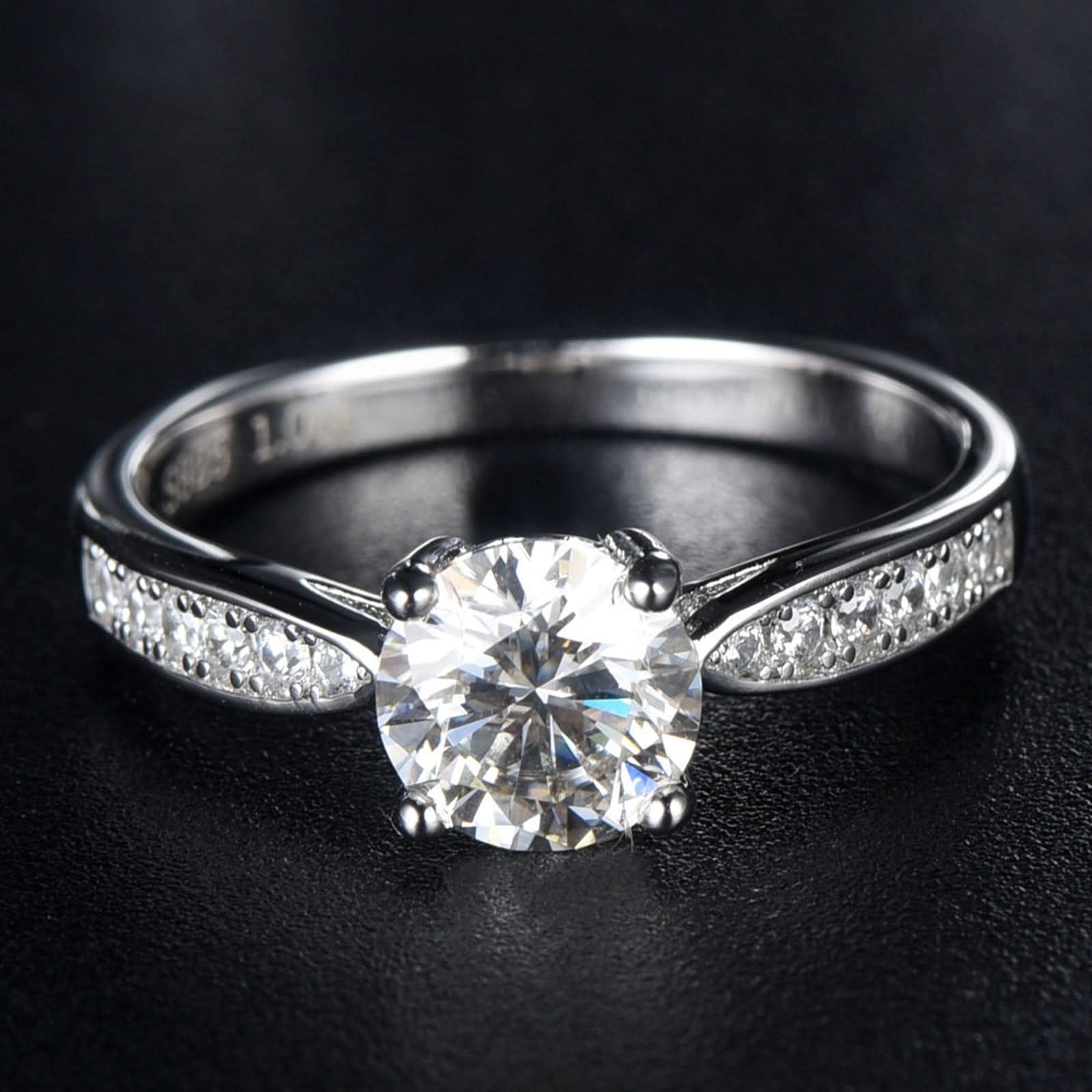 Anelli di fidanzamento per coppia, gioielli da donna in argento con intarsio a 4 griffe in stile classico in argento sterling