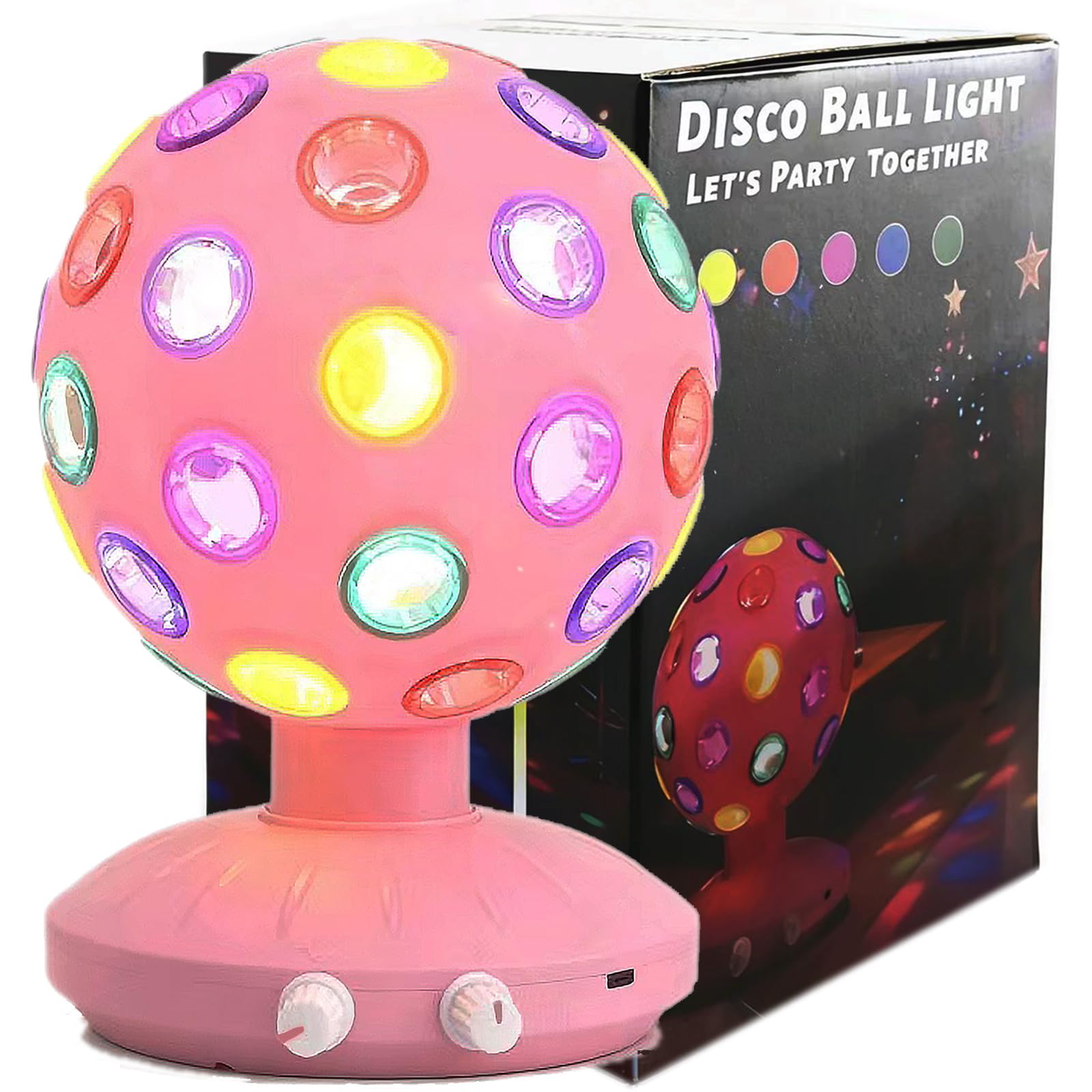 Boule disco de 15,2 cm, vitesse de rotation et luminosité réglables, lampe stroboscopique avec câble USB pour anniversaire d'enfants, décoration de Noël (alimentation par piles USB/AA) (rose)