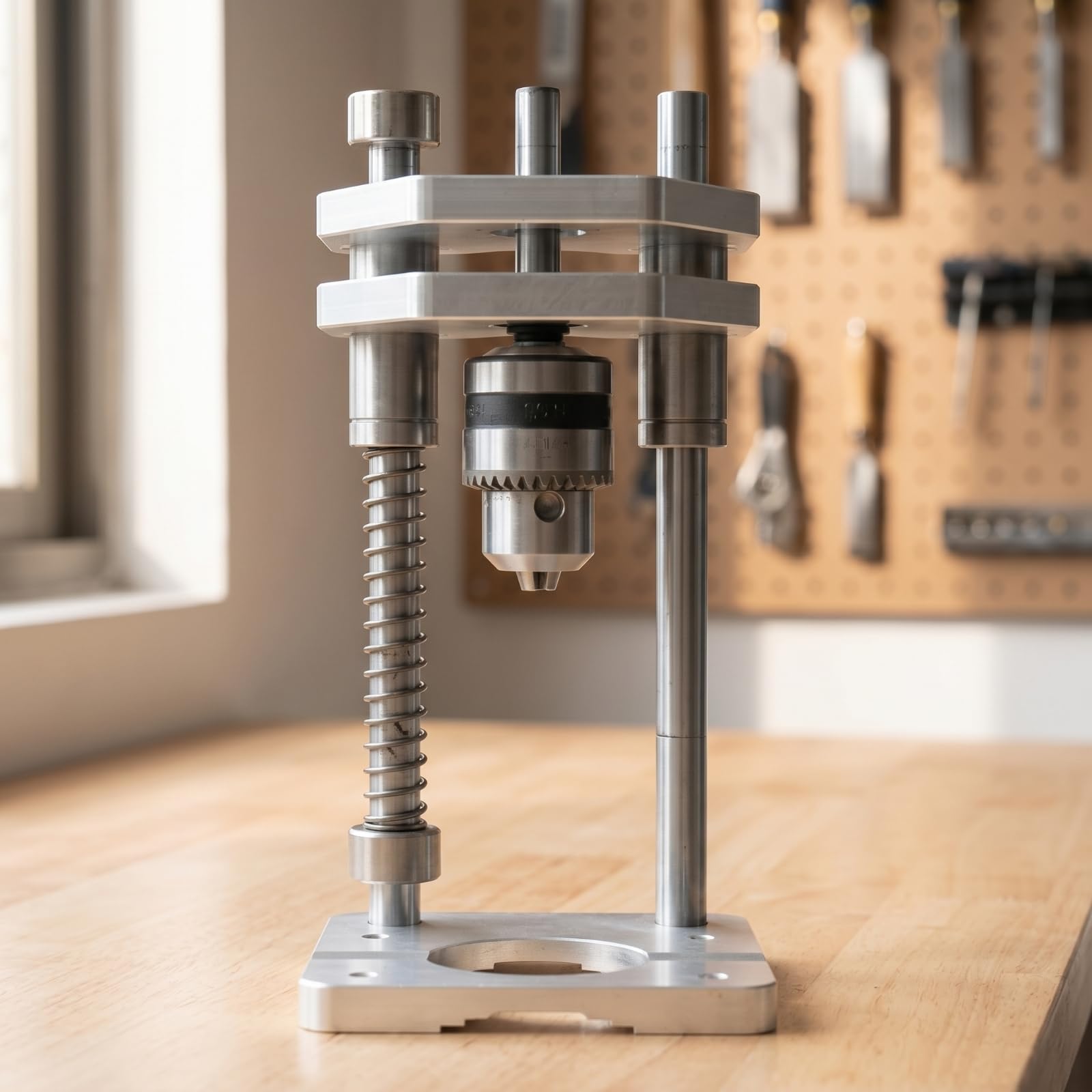 Supporto Trapano Stand Guida Trapano Colonna Supporto Perforazione Morsa in Metallo Solido con Base in Lega di Alluminio E Doppia Colonna 12mm per