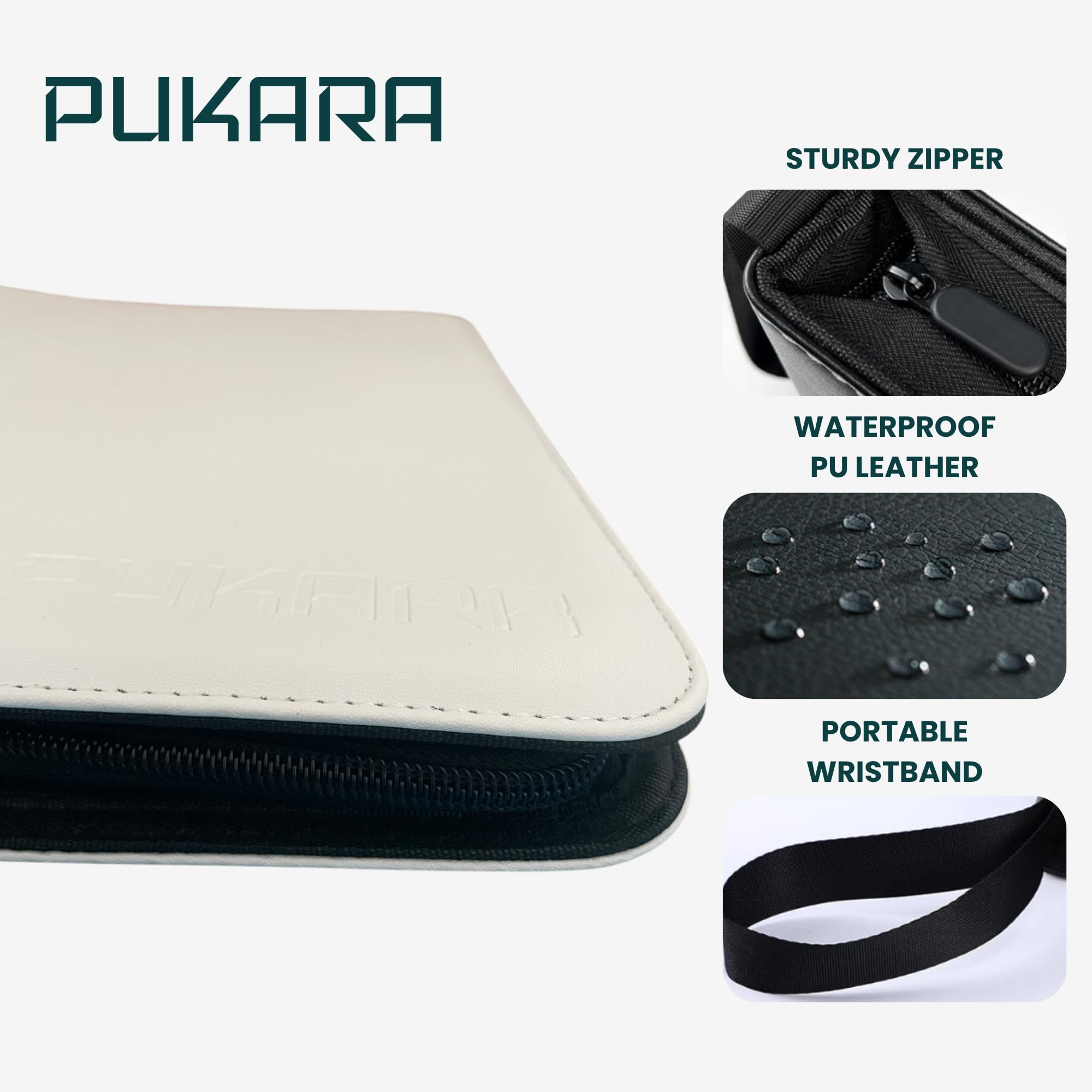 PUKARA Trading Card Binder with Zipper 900 Card Holder, Includes 50 Removable 9-Pocket Sleeves, Waterproof PU Leather, Fits Pokmon, Yu-Gi-Oh!, MTG, Sports Cards TCG Organizer Album (White) - Image 3