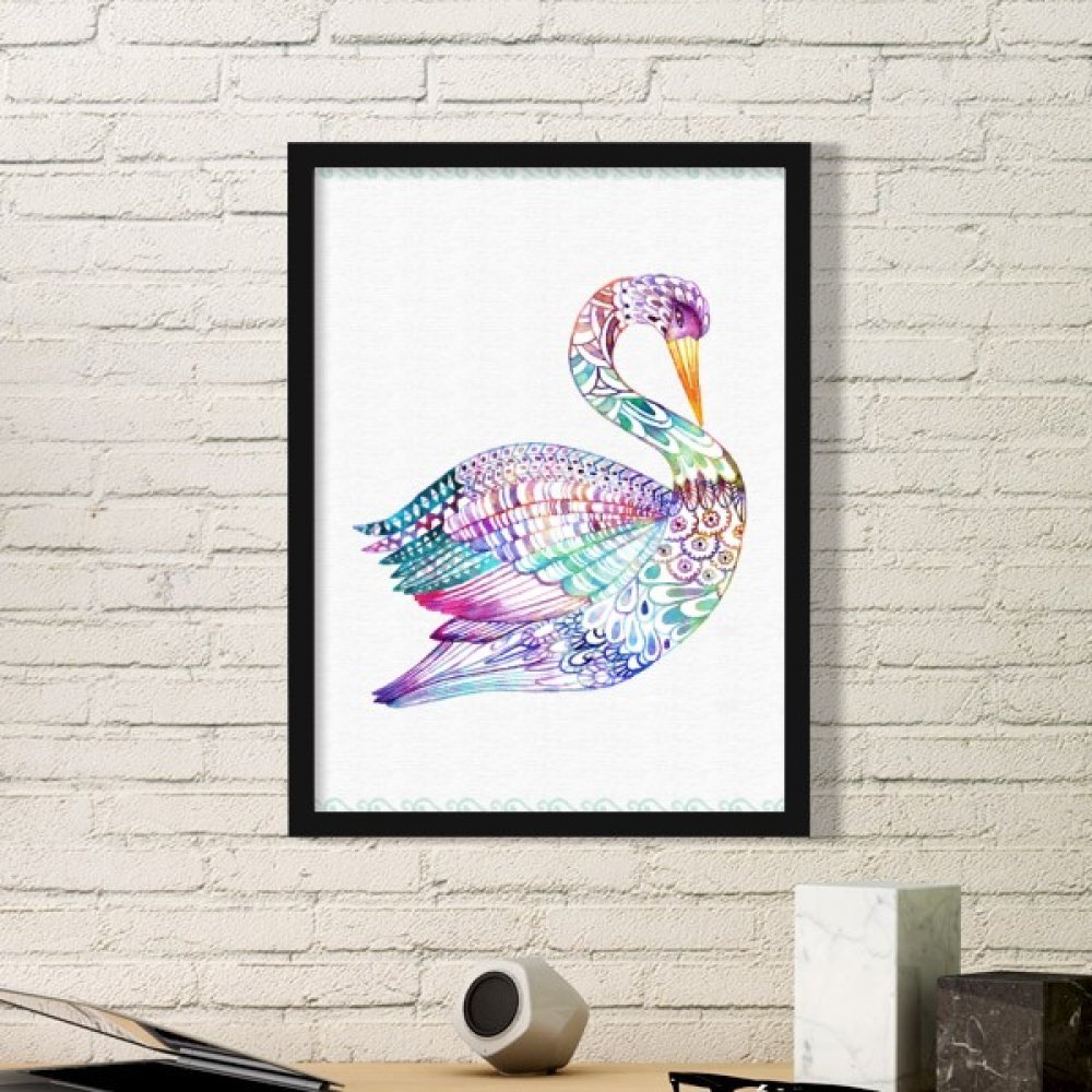 Cadre photo oiseau coloré aquarelle noir en bois moyen format DIYthinker