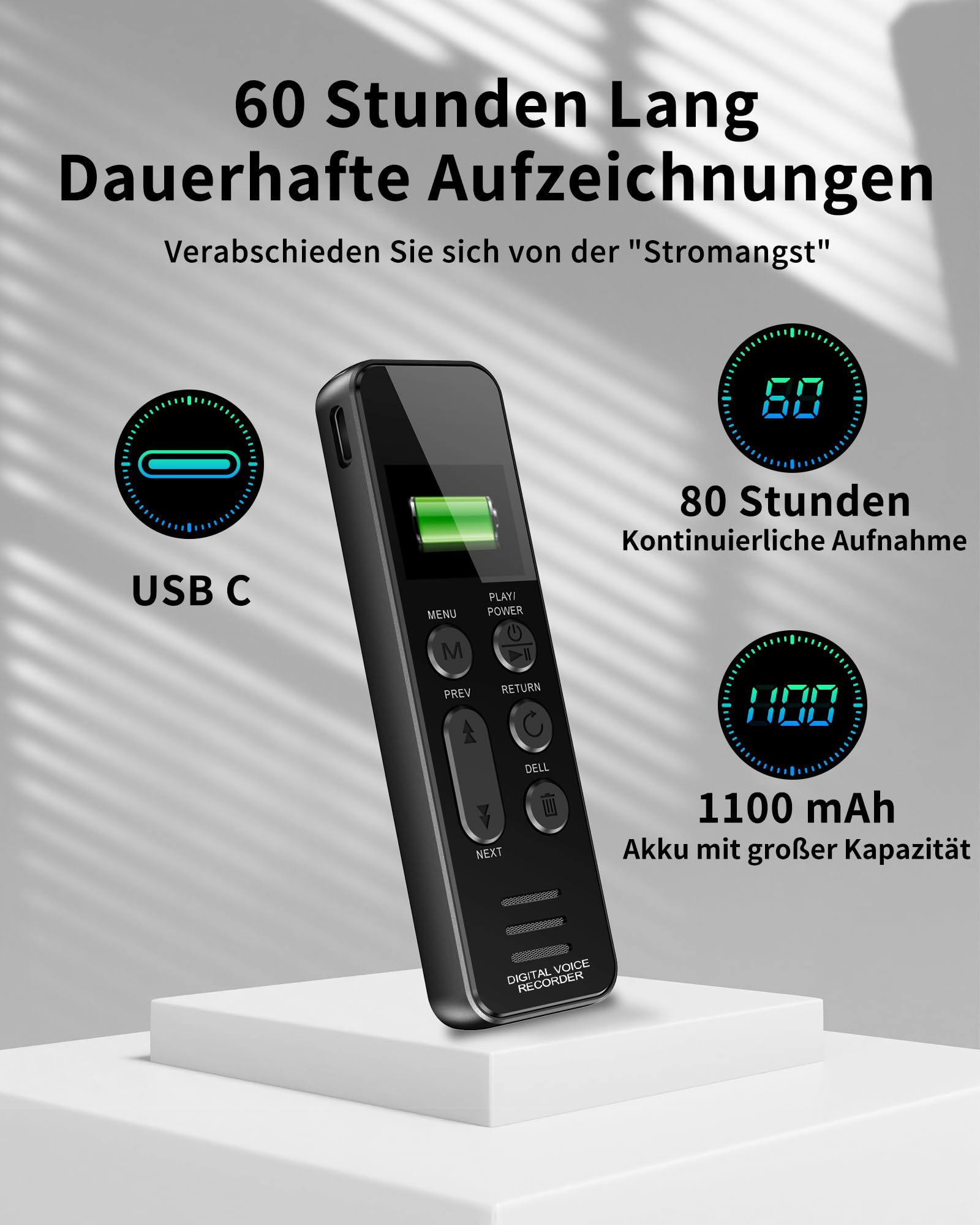 64GB Diktiergerät Professionelles, XIXITPY Aufnahmegerät mit 60 Stunden Daueraufzeichnung und DSP-Rauschunterdrückung, 3072kbps Voice Recorder für Vorlesungen Meetings Klassen Interviews