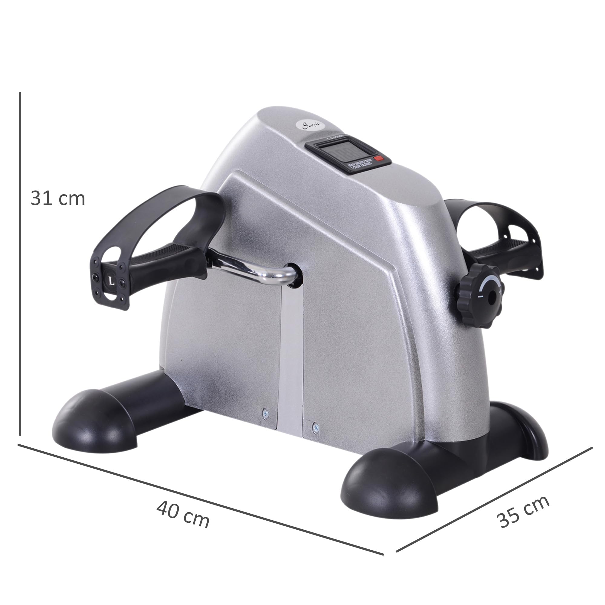 HOMCOM Mini Cyclette Portatile per l'Allenamento di Gambe per Braccia, Pedaliera per Riabilitazione con Display LCD, Ruota in Ghisa, 35x40x31 cm