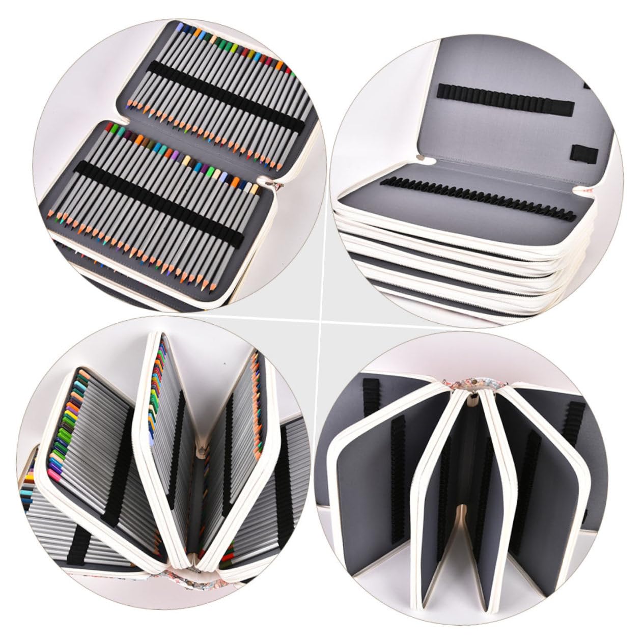 Astuccio Scuola Grande Capacità 252 Scomparti Beige Maniglia | Pu Poliestere, Chiusura a Zip e Formato Portatile per Disegno, Decorazioni Scuola