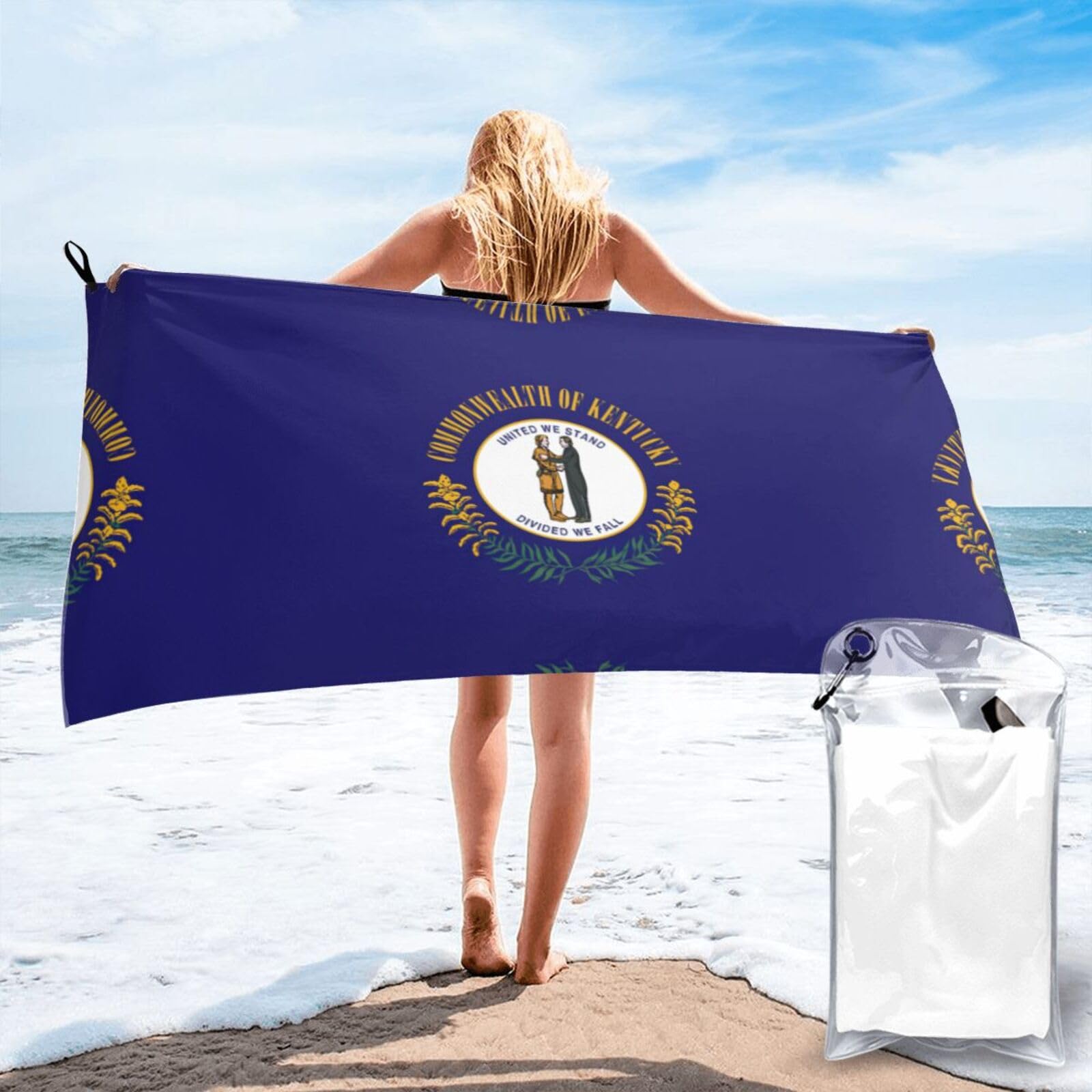 DIEzig Kentucky State Flag Print Beach Towel Fast Dry Thin For Holiday Vacation Cruise Gym Swimmers