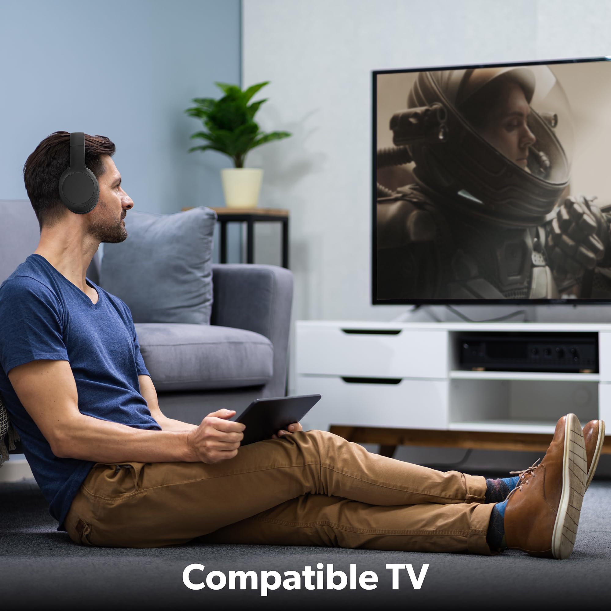 T’NB Casque TV Bluetooth 5.0, 3 en 1, Supra-Aural, Prise Jack 3 Mètres, Pliable, Ultra Confortable pour De Longues Sessions D’Ecoute – Noir