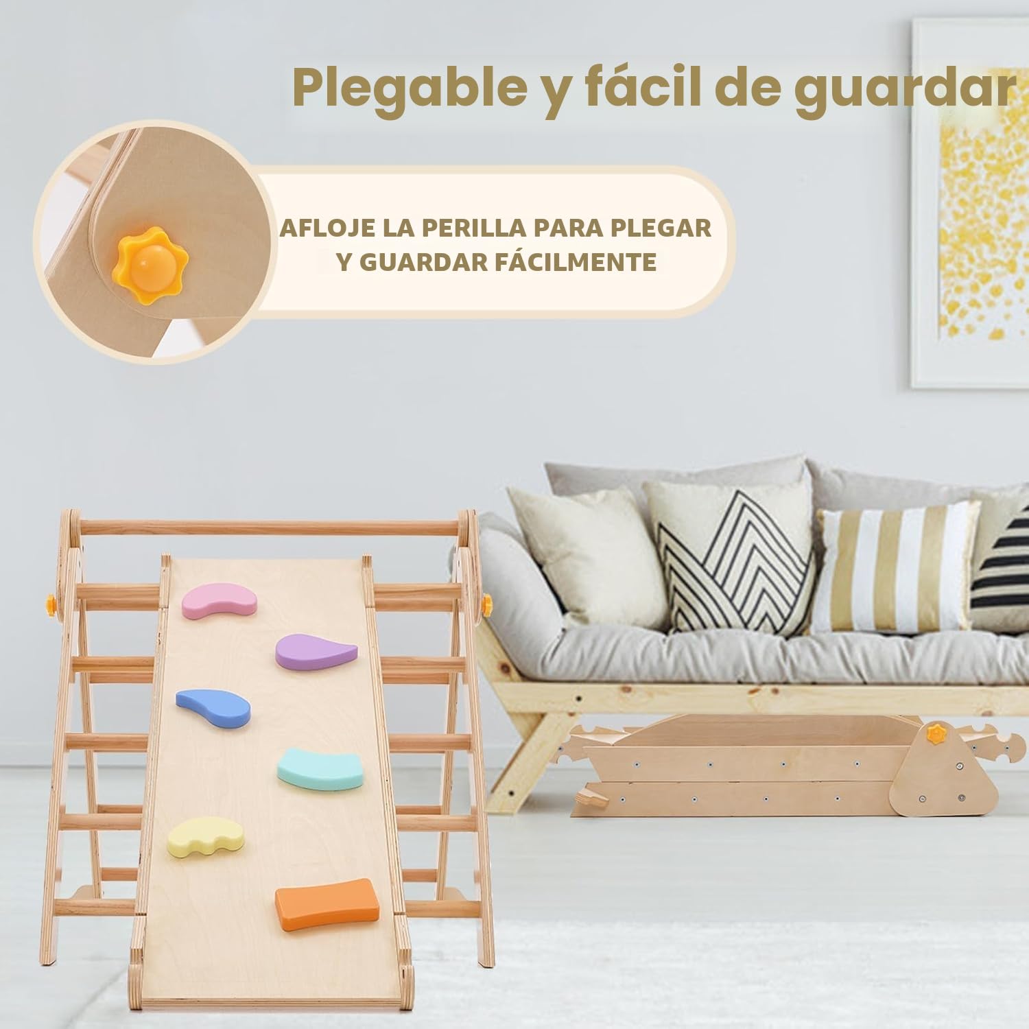 4 en 1 Triángulo de Escalada, Plegable Juego de Escalada de Madera con Tobogán, Arco de Escalada y Balancín, Estructura de Escalada Montessori para Interior y Exterior, para Guardería Casa