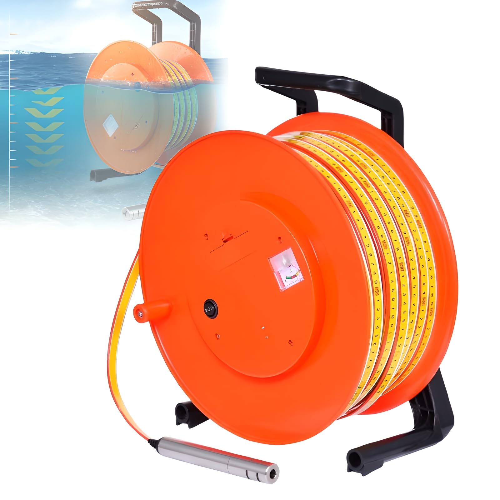 Medidor de nivel de agua subterránea, medidor de nivel de agua de pozo profundo con sonda fija y cinta de acero, instrumento de medición para pozos, pozos, depósitos y tuberías, 150 m
