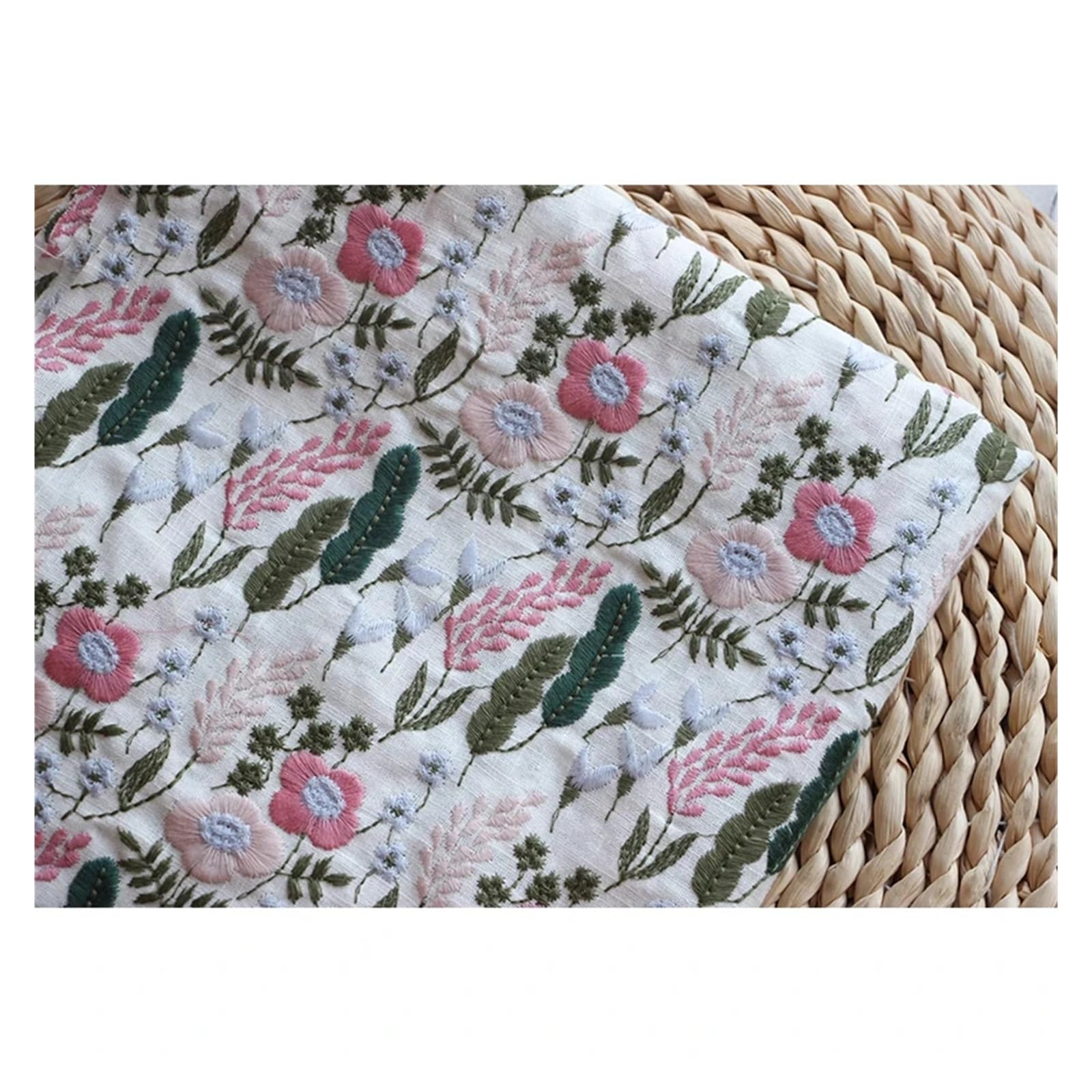 Tela bordada de algodón y lino for sofá, almohada, mantel, tela hecha a mano DIY(Black)