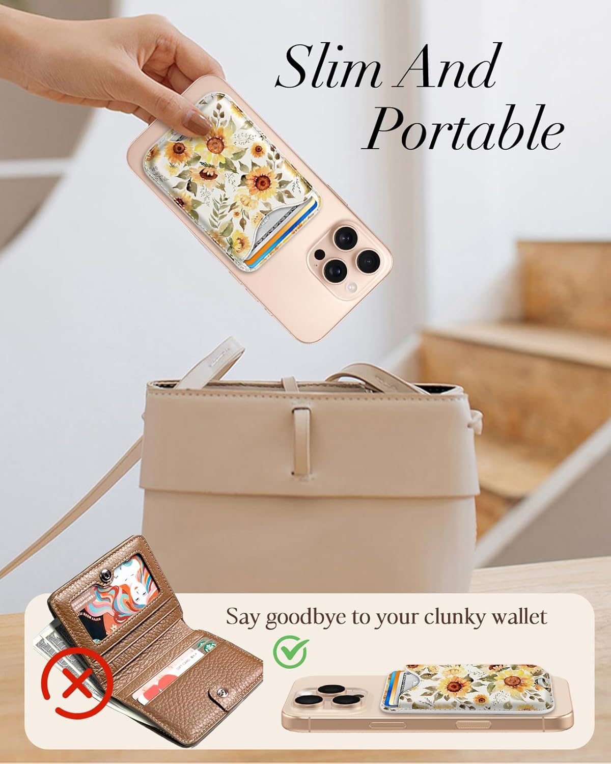 Shorogyt Compatible with Magsafe Wallet Magnetic Card Holder - Sunflower Phone Wallets for Women Teen Girls Cute for iPhone 17/16/15/14/13/12 Series Slim for Apple Mag RFID Magnet, Fit 3 Cards - Image 2
