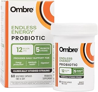 Ombre Endless Energy Probiotic Supplement, Supports Natural Energy Production, Memory, Focus & Gut Health, 12 Billion CFU, Shelf-Stable, 30 Servings