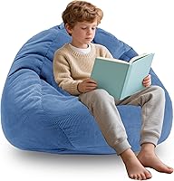 ENBAOHUI 3FT Memory Foam Bean Bag Chair for Kids Teens - Super Soft Corduroy, Handle, Blue Lazy Sofa for Gaming & Reading