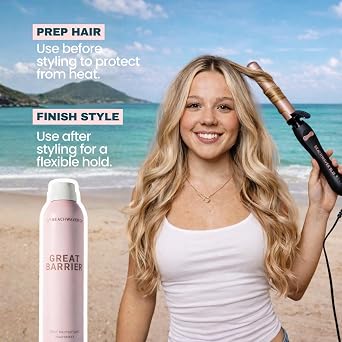 Beachwaver The Co. Great Barrier Heat Protectant Hair Spray | Multi-Purpose Treatment for Heat Protection, Flexible Hold & No Frizz | Polynesian Pink Sugar Fragrance
