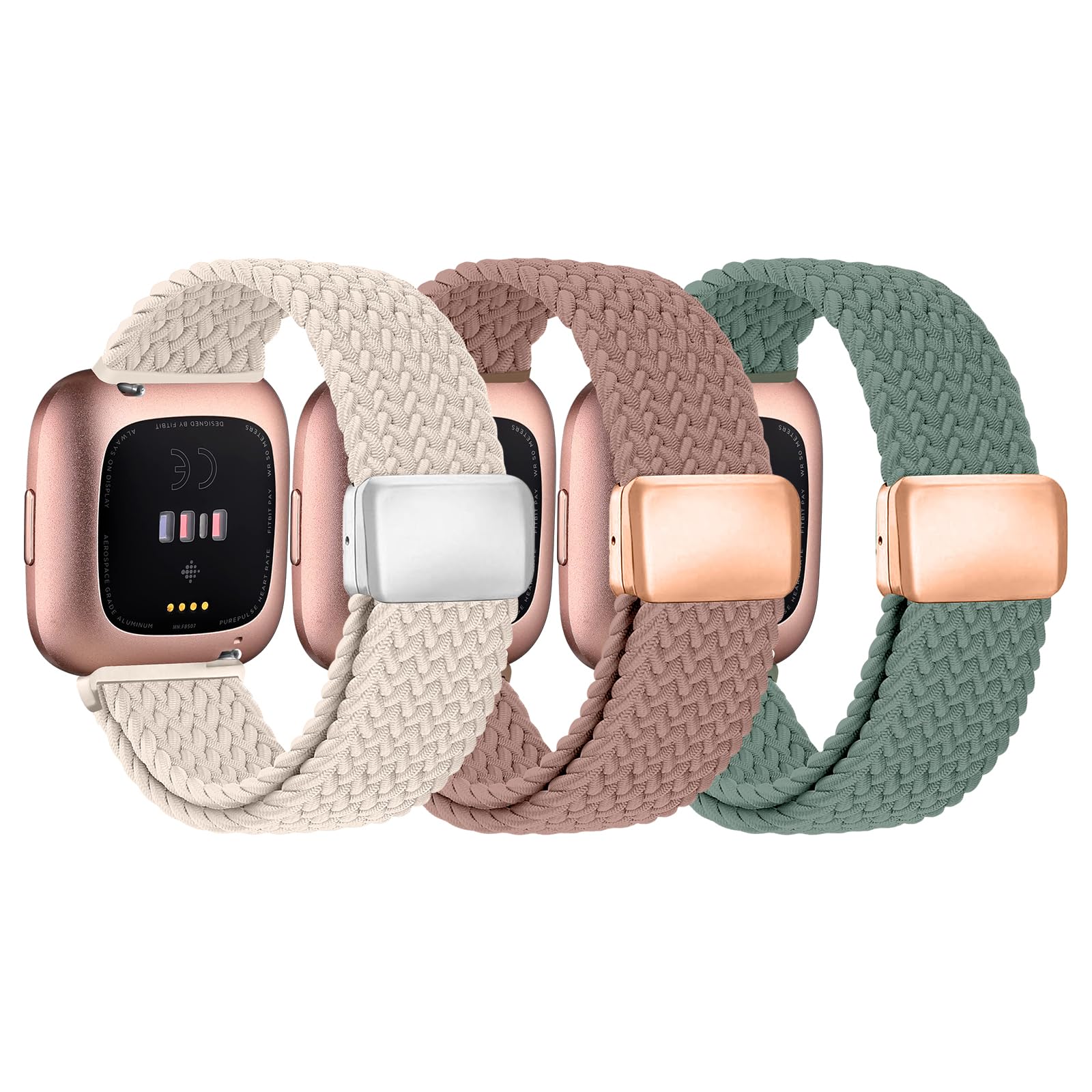 Zspoly Braided Bands Compatible with Fitbit Versa 2 Bands for Women/Versa/Lite/SE Band, Magnetic Clasp Elastic Fabric Sport Nylon Smartwatch Band for