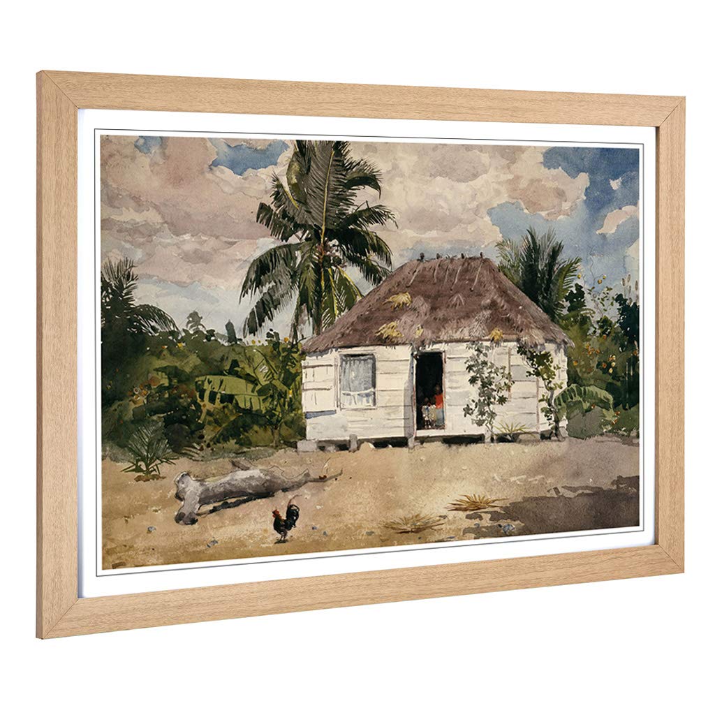 Big Box Art Framed Print of Winslow Homer Native Huts, Nassau Design | Wall Art Picture | Home Decor for Kitchen, Living Room, Bedroom, Hallway, Oak, A2 / 24.5x18 Inch / 62x45cm