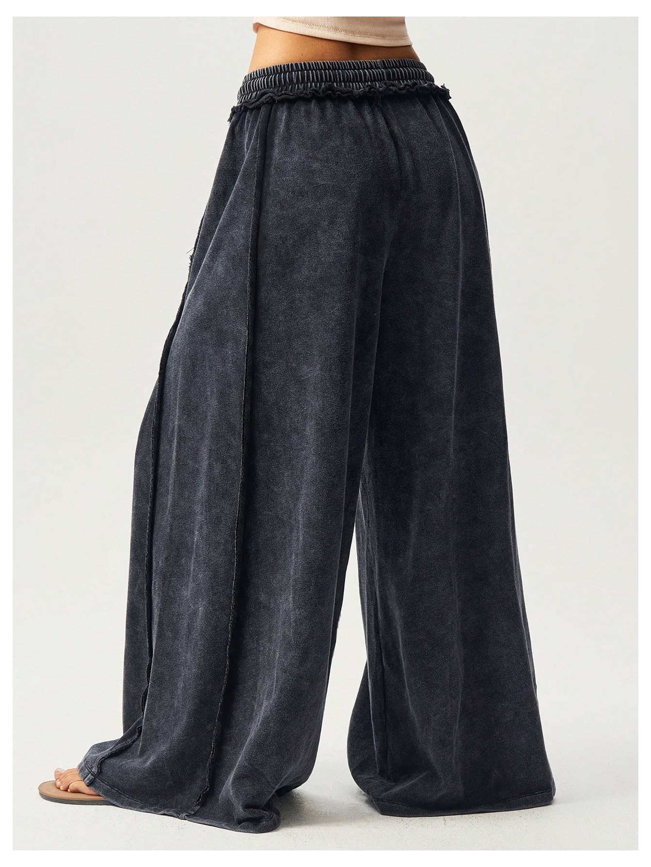 SOLY HUX Women's Wide Leg Baggy Sweatpants Acid Wash Drawstring Elastic Waist Palazzo Long Pants with Pockets