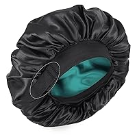 Vista 15 de Gorro de seda para dormir de doble capa de satén ajustable para mujeres negras, gorro de dormir reversible para cabello rizado (negro)