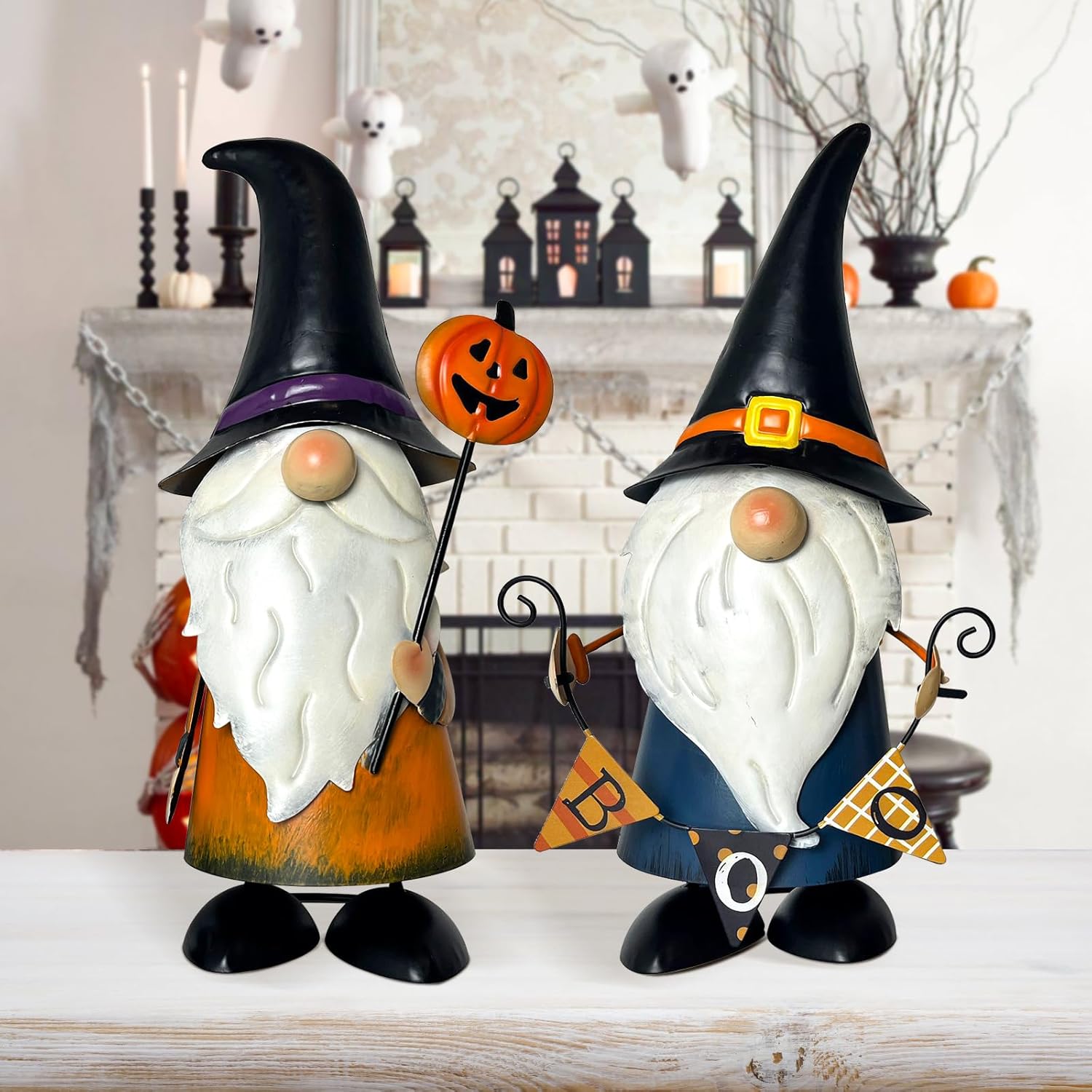 HONGLAND Cute Gnomes Decorations -14 Inch Fall Metal Gnomes Thanksgiving Day Decor - Elf Dwarf Gnomes Figurines - Gnome Decorations for Indoor Outdoor Home Decor Black&yellow&white