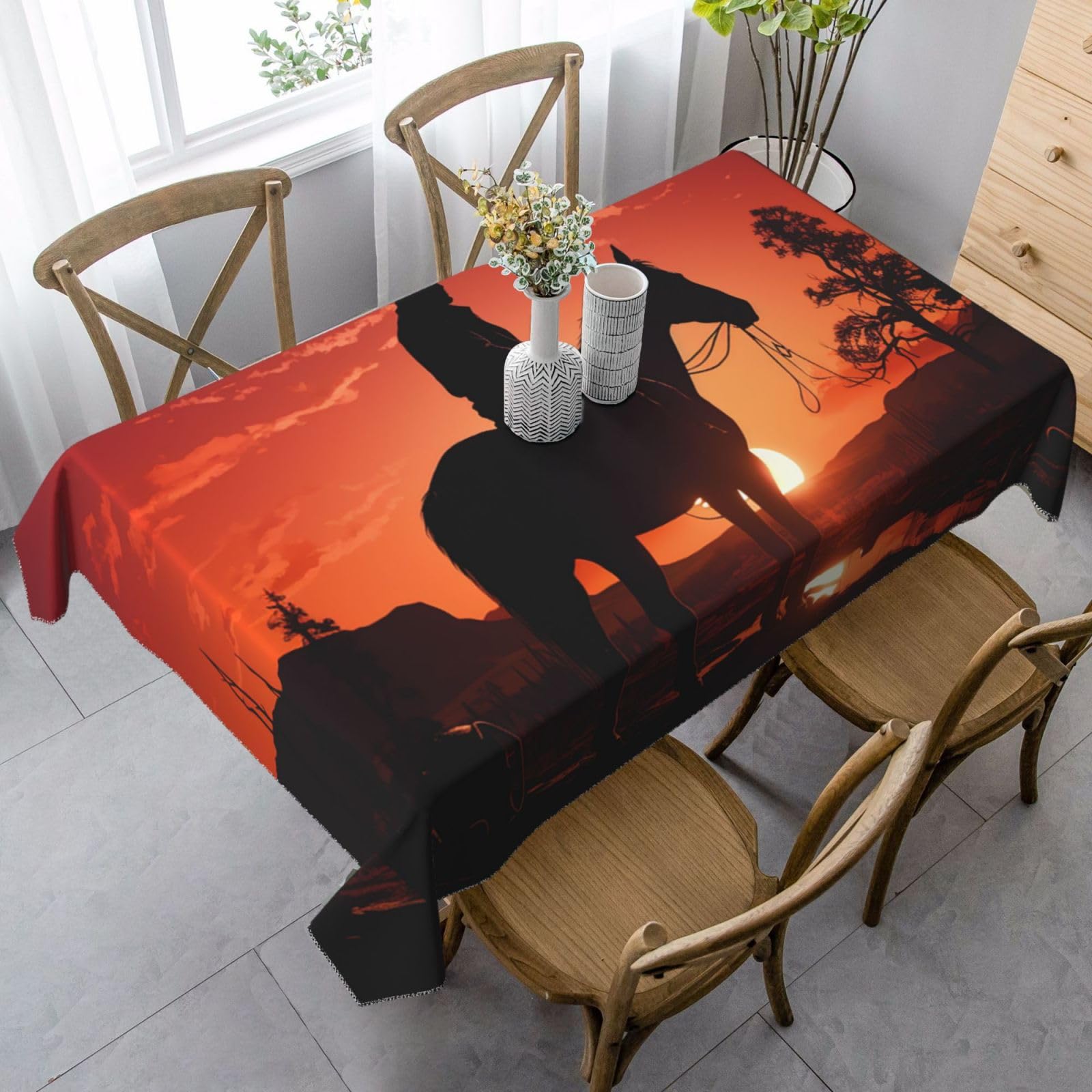 FodPand 35x55 Inch Tablecloth Stain and Wrinkle Resistant Table Cover Rectangular Washable Kitchen Table Cloth for Dinning Room Picnic Patio Party Decor, Cowboy West