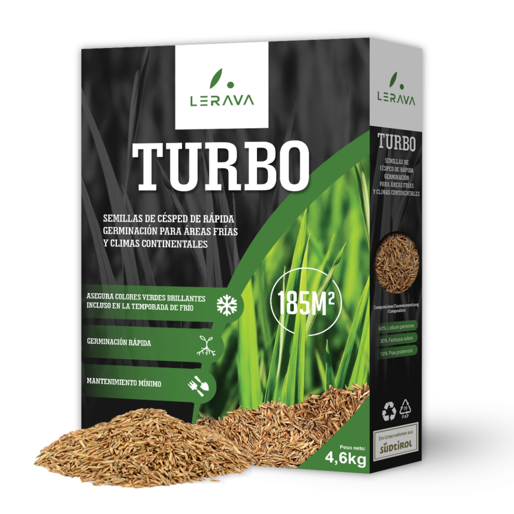 Semillas de césped para sol y sombra LERAVA TURBO, la solución para un jardín familiar perfecto